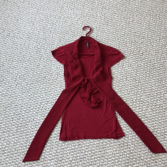 Red Blouse from Naf Naf with Front Tie and Ruffles - Picture 7 of 10